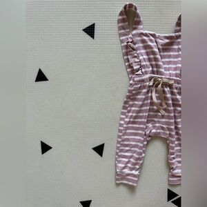 Small shop|Baby girl blush pink Striped jumpsuit overalls with ruffles•••Boho